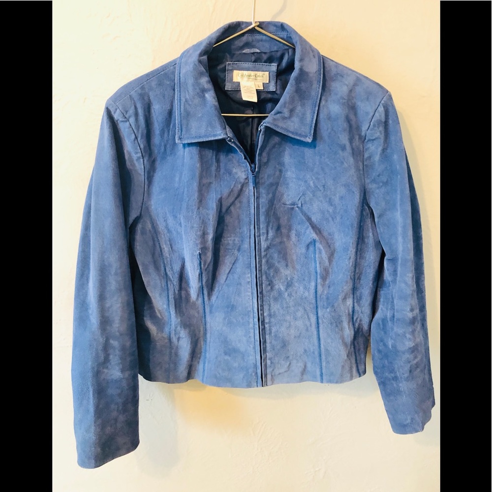 Blue genuine suede jacket w zigzag stitch
